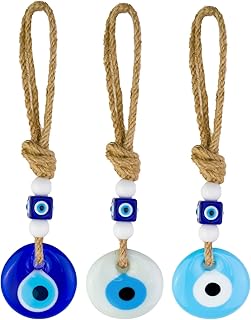 BCS Evil Eye Car Hanging Ornament Rear View Mirror Accessories 1.8" W x 9" L Glass Decor Turkish Greek Nazar Amulet - Image 1
