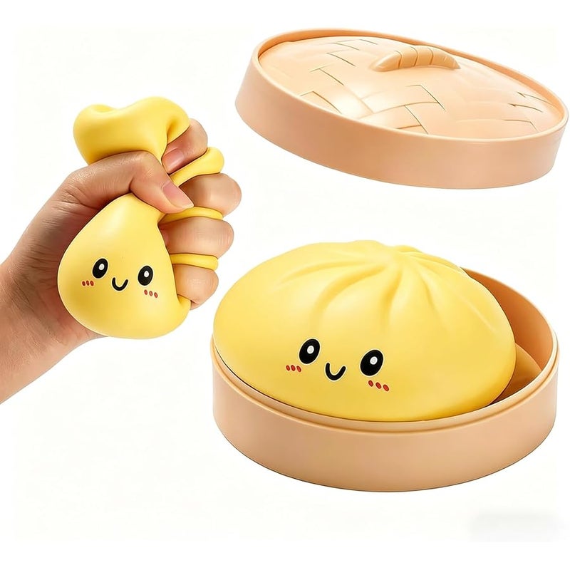 SHUOXUKE Dumpling Squishy Mystery Box , Giant Glitter Dumplings Stress Balls, Slow Rising Squeeze Dumpling Toys with Steamer, Sensory Dough Stress Relief for Stocking Stuffers Yellow - Image 1