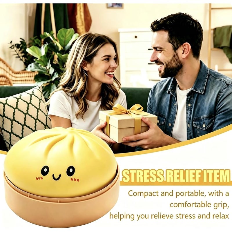 SHUOXUKE Dumpling Squishy Mystery Box , Giant Glitter Dumplings Stress Balls, Slow Rising Squeeze Dumpling Toys with Steamer, Sensory Dough Stress Relief for Stocking Stuffers Yellow - Image 2