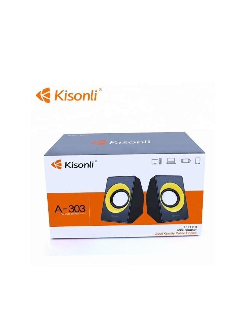 KISONLI A303 WIRED MINI COMPUTER SPEAKERS USB 2.0 PC SPEAKERS FOR LAPTOP DESKTOP PHONE 6W BLACK - Image 3