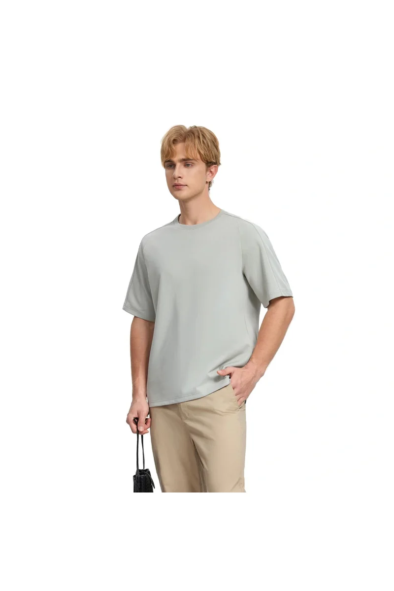 جيوردانو تيشيرت رجالي بأكمام راجلان مقاس مريح - رمادي