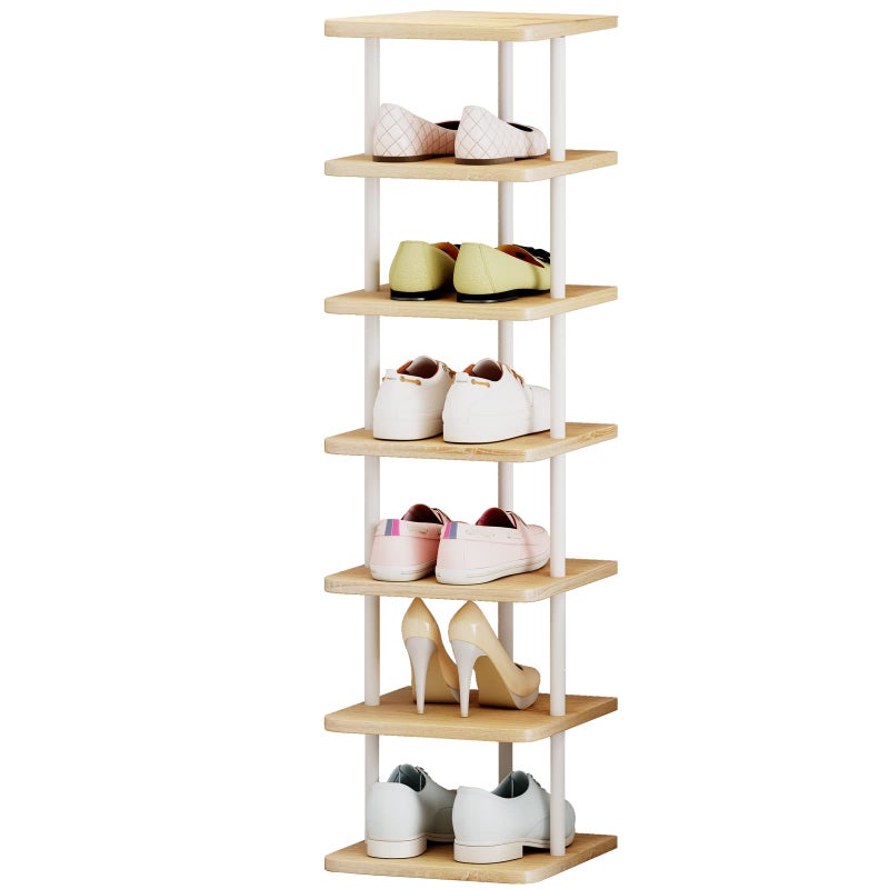 AZERPIAN Shoe Rack 7 Tier Vertical Storage Organizer Narrow Metal Slim Shelf Modern Free Standing Shoe Tower Saving Space for Closet Entryway BedroomWhite