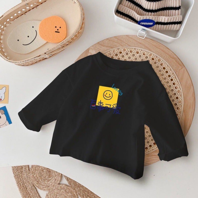Children'S Long-Sleeved Cotton T-Shirt White Boys' And Girls' Smiley Base Shirt Baby'S Inner Jacket Children'S Wear T-Shirt - Image 3
