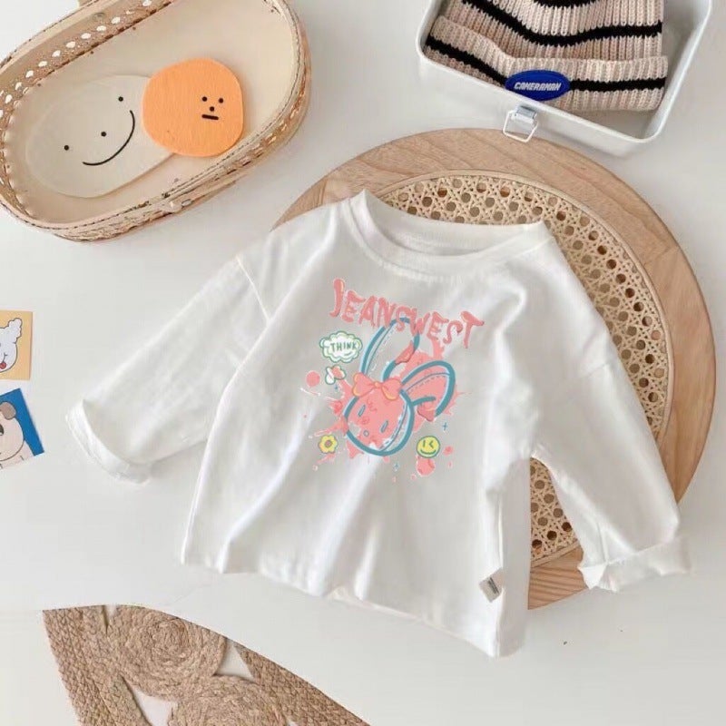 Children'S Long-Sleeved Cotton T-Shirt White Boys' And Girls' Smiley Base Shirt Baby'S Inner Jacket Children'S Wear T-Shirt - Image 1
