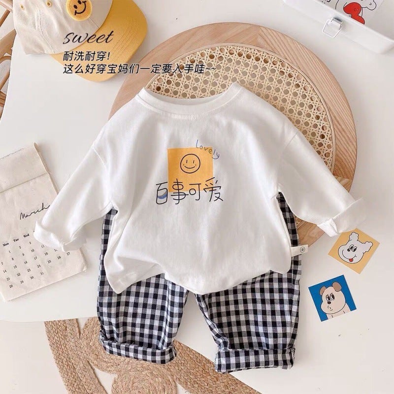 Children'S Long-Sleeved Cotton T-Shirt White Boys' And Girls' Smiley Base Shirt Baby'S Inner Jacket Children'S Wear T-Shirt - Image 4
