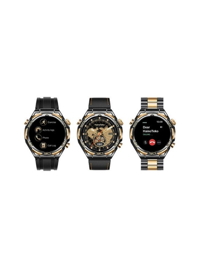 Haino Teko RW-70 AMOLED Waterproof Smart Watch with 1GB Built-in Storage 10-Day Battery and 3 Pair Straps Designed for Men-Black & Gold - Image 1