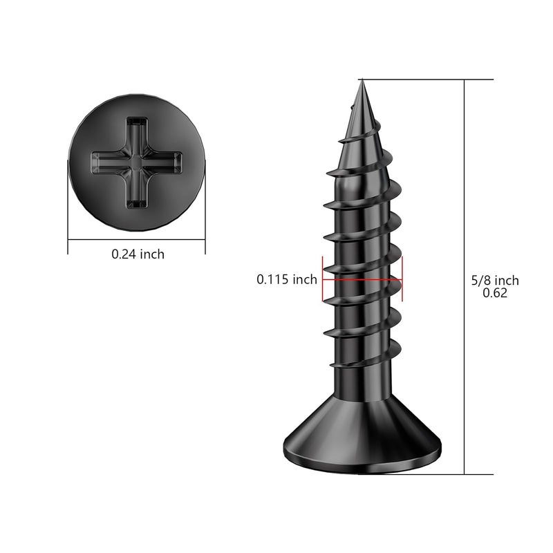 Wensilon Store (1000Pcs) #4x5/8 Black Wood Screw Quick Metal Self Tapping Flat Head - Image 2