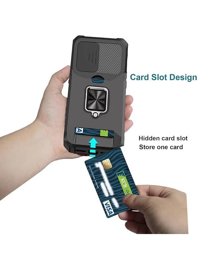 For Samsung Galaxy S24 Ultra Case with Card Holder, Galaxy S24 Ultra Case with Slide Camera Cover and 360° Rotate Ring Kickstand Magnetic car mount Phone Cover Case for Samsung Galaxy S24 Ultra（Black） - Image 2