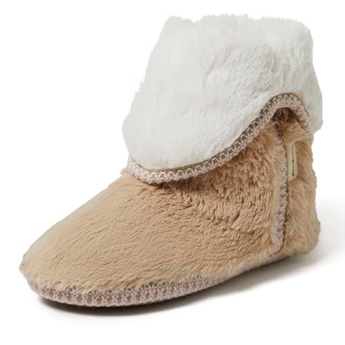 Dearfoams Women's Beth Foldover Boot Slipper, Latte, X-Large - Image 4