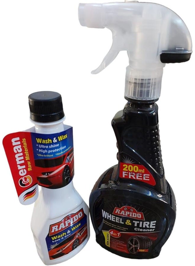 Generic Rapido Spray Wheel & Tire cleaner 700ml - Black + Rapido Wash & Wax 300ml - White  - Image 1