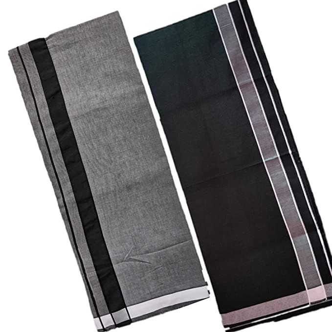 RAGINI V Men's Kerala cotton lungi pack of 2 (Black, Grey) - Image 5