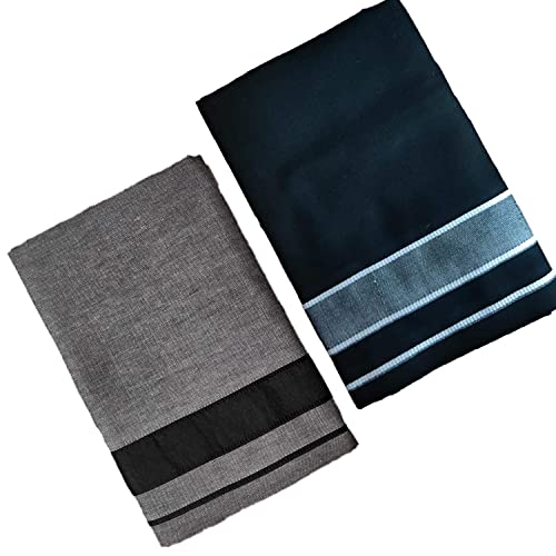 RAGINI V Men's Kerala cotton lungi pack of 2 (Black, Grey) - Image 1