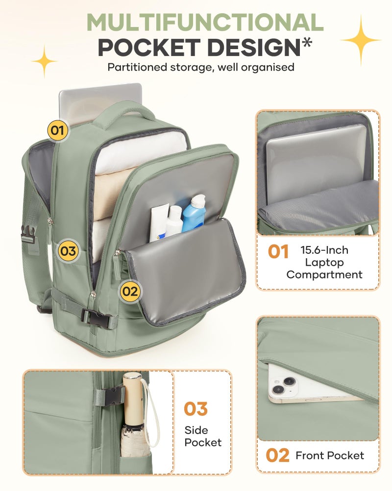 coofay Large Travel Backpack For Women Men Airline Approved Carry On Backpack Flight Approved Waterproof Sports Luggage Backpack Casual Daypack Small Hiking Backpacks Grey Green - Image 5