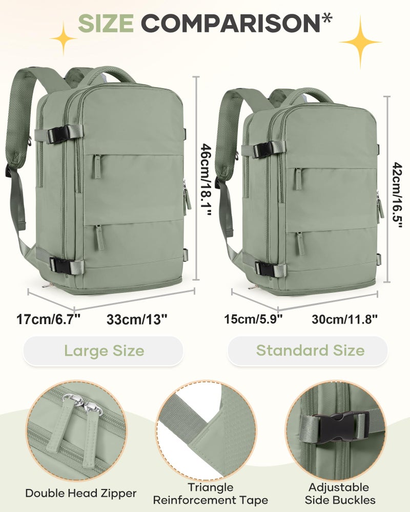 coofay Large Travel Backpack For Women Men Airline Approved Carry On Backpack Flight Approved Waterproof Sports Luggage Backpack Casual Daypack Small Hiking Backpacks Grey Green - Image 3