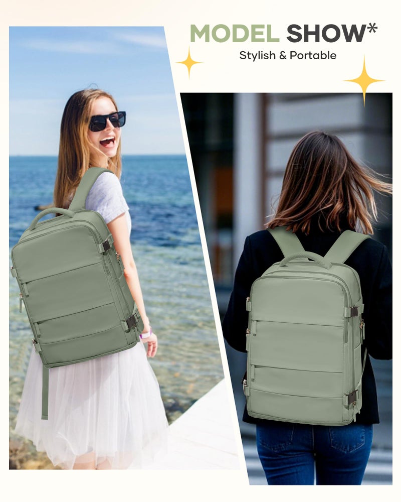 coofay Large Travel Backpack For Women Men Airline Approved Carry On Backpack Flight Approved Waterproof Sports Luggage Backpack Casual Daypack Small Hiking Backpacks Grey Green - Image 2