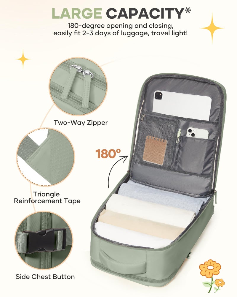 coofay Large Travel Backpack For Women Men Airline Approved Carry On Backpack Flight Approved Waterproof Sports Luggage Backpack Casual Daypack Small Hiking Backpacks Grey Green - Image 4