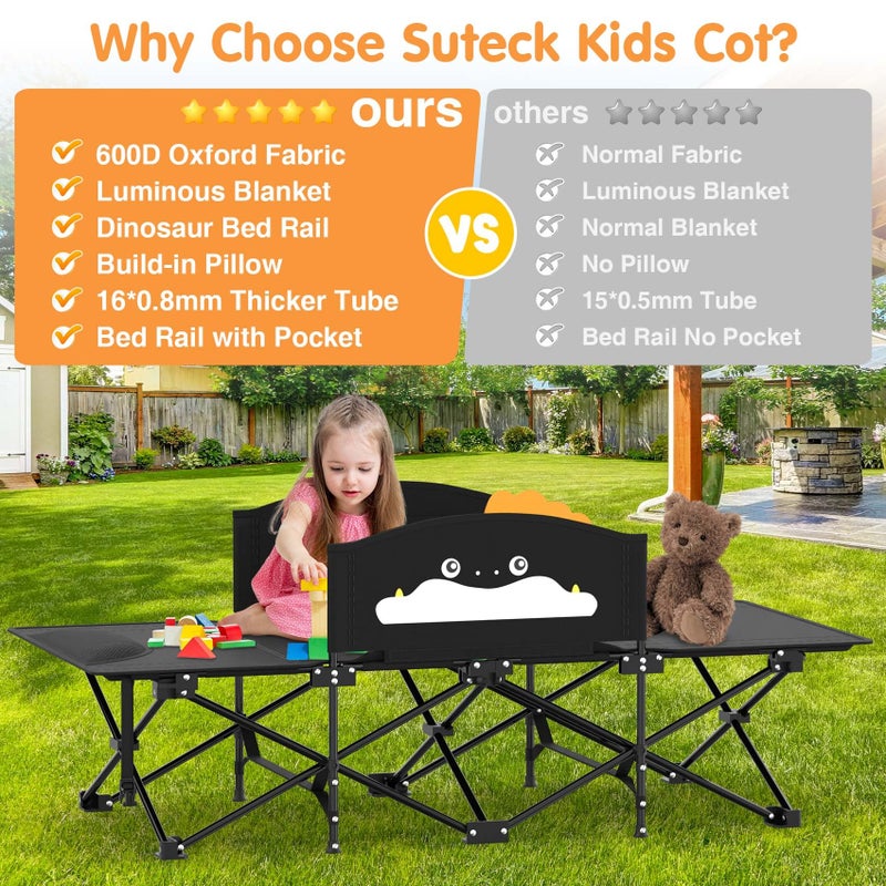 Suteck Kids Camping Cot, Comfortable Toddler Cot Bed Easy to Store and Use, Portable Sleeping Cot with Guardrail, Lightweight Bed for Outdoor Indoor Home - Image 4