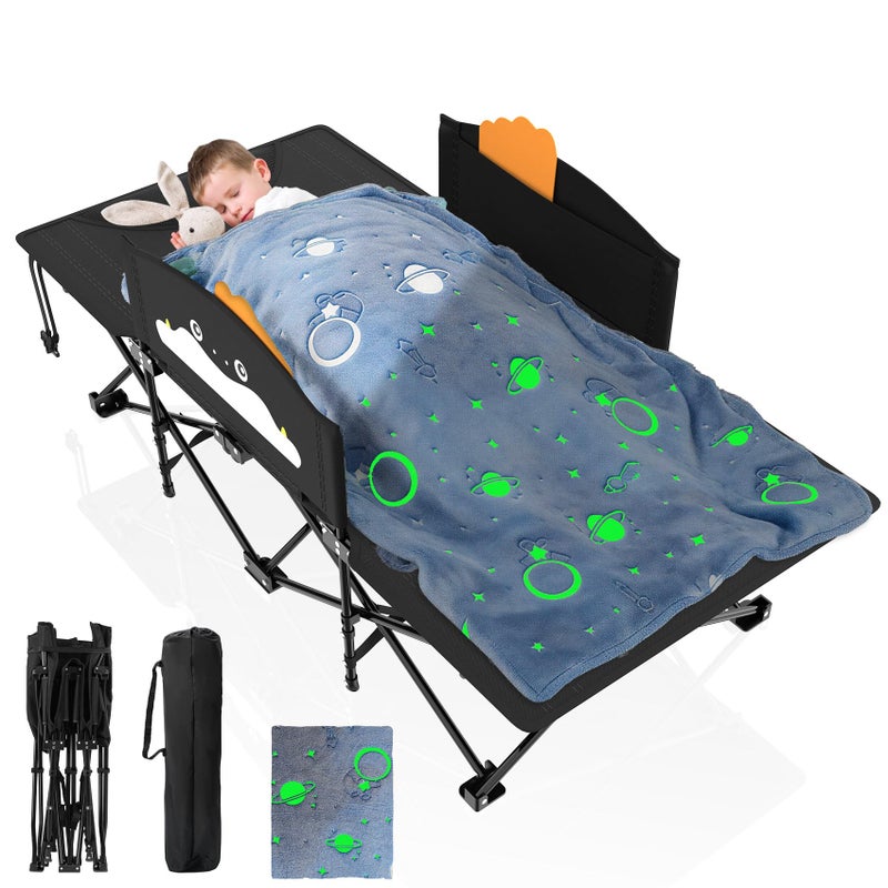 Suteck Kids Camping Cot, Comfortable Toddler Cot Bed Easy to Store and Use, Portable Sleeping Cot with Guardrail, Lightweight Bed for Outdoor Indoor Home - Image 1