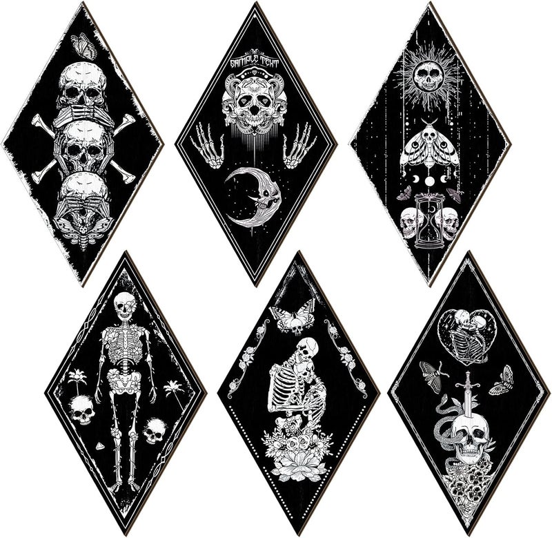 Tatuo 6 Pcs Farmhouse Southwest Home Wall Decor Frame Wall Hanging Boho Modern Abstract Art Prints Wooden Decorations for Bedroom Bathroom Apartment Mexican Decor(Skull Style) - Image 1
