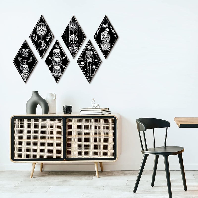 Tatuo 6 Pcs Farmhouse Southwest Home Wall Decor Frame Wall Hanging Boho Modern Abstract Art Prints Wooden Decorations for Bedroom Bathroom Apartment Mexican Decor(Skull Style) - Image 5