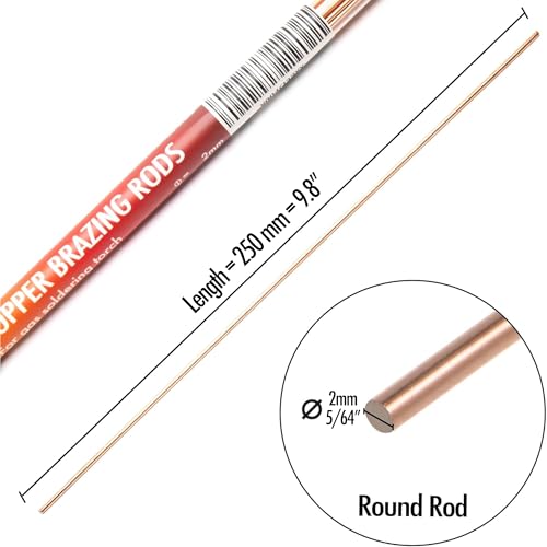 Vouyar 40 Sticks Copper Brazing Rods BCuP-2 (5/64" x 9.8") 2mm Phosphorus Round Self Fluxing Welding Brass Brazing Rod Sticks TIG Arc Pipes for Air Conditioner Refrigerators Pipe Gas - Image 3