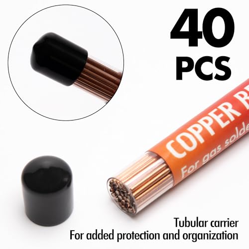 Vouyar 40 Sticks Copper Brazing Rods BCuP-2 (5/64" x 9.8") 2mm Phosphorus Round Self Fluxing Welding Brass Brazing Rod Sticks TIG Arc Pipes for Air Conditioner Refrigerators Pipe Gas - Image 2