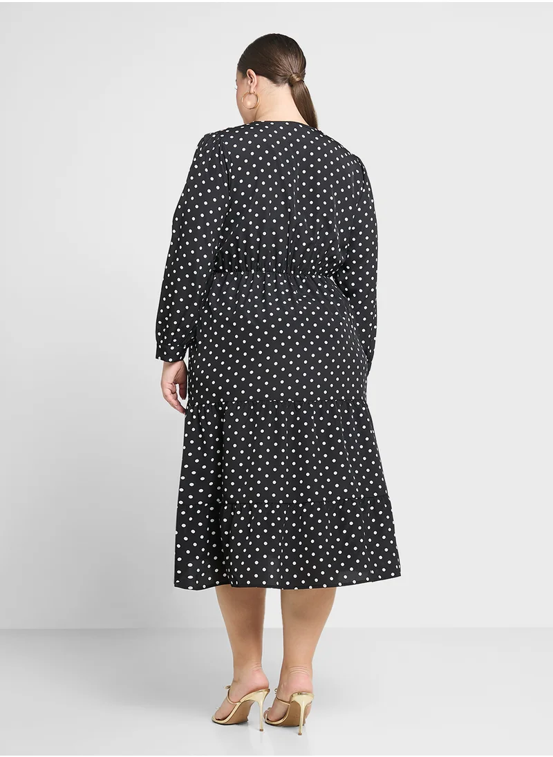 Ginger Plus Polka Dot Tiered Wrap Dress