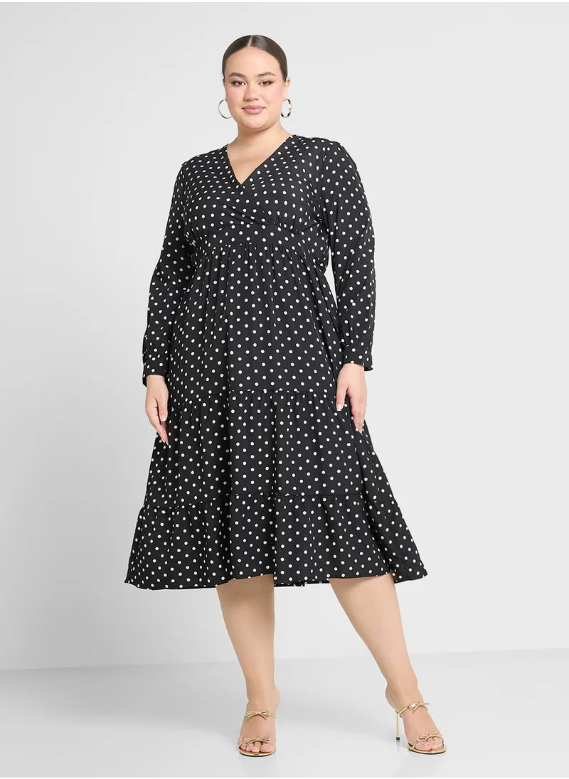 Ginger Plus Polka Dot Tiered Wrap Dress