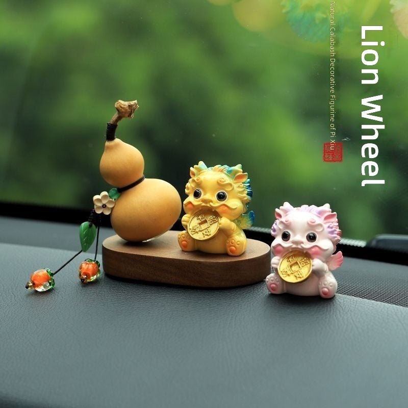 Lion Fortune Pixiu Gourd Car Ornament - Chinese Style Interior Decor for Men