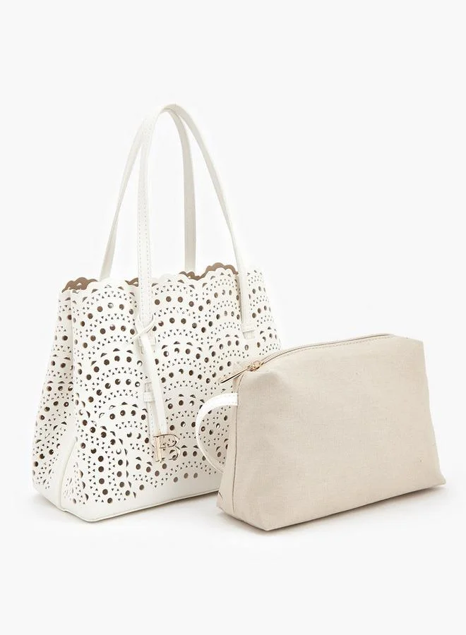 Flora Bella By Shoexpress Cutwork Tote Bag with Pouch Ramadan Collection