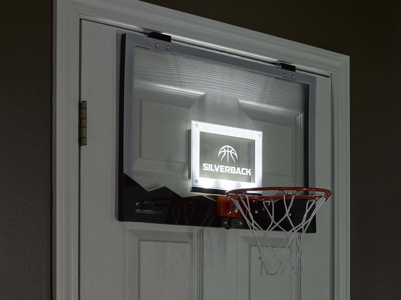 SILVERBACK LED Light-Up Over the Door Mini Basketball Hoop - 18" - Includes Mini Basketball and Air Pump - Image 3