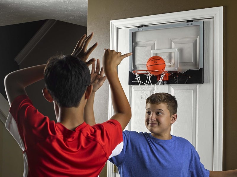 SILVERBACK LED Light-Up Over the Door Mini Basketball Hoop - 18" - Includes Mini Basketball and Air Pump - Image 2