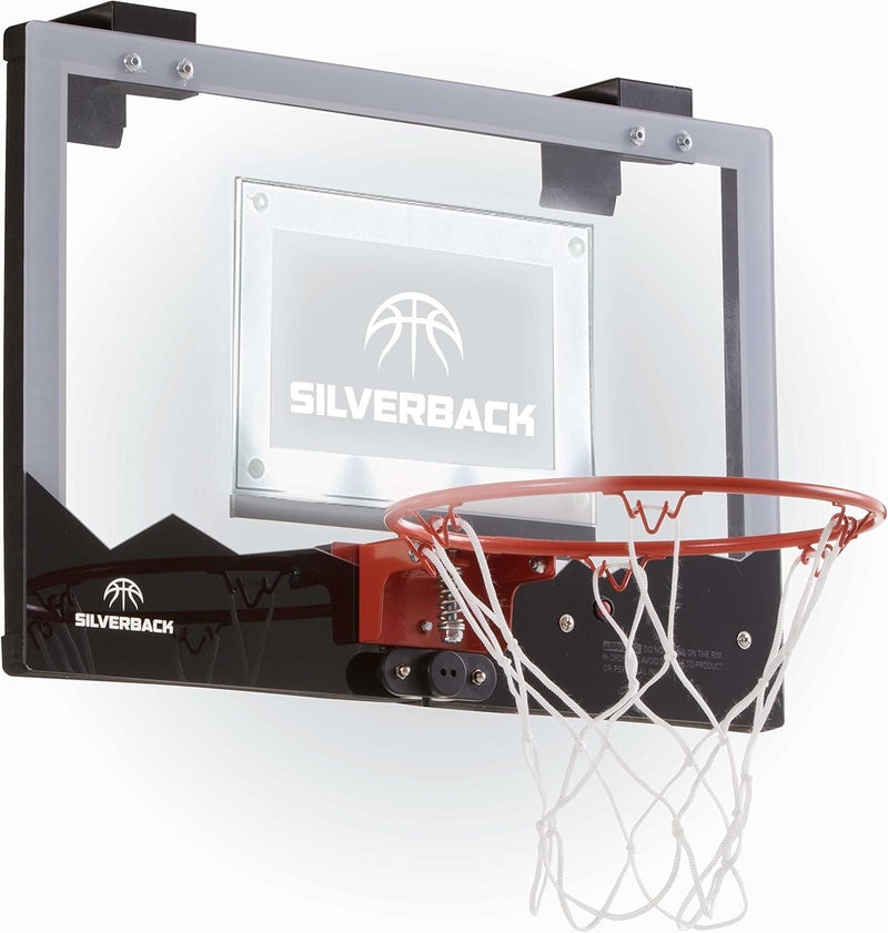 SILVERBACK LED Light-Up Over the Door Mini Basketball Hoop - 18" - Includes Mini Basketball and Air Pump - Image 1