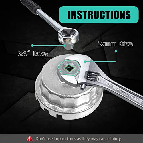 Tongze 64.5mm Oil Filter Wrench: Oil Filter Removal Tool Compatible with Toyota Camry RAV4 4Runner Tacoma Lexus 2005-2021, 14 Flutes 4 Slots for 2.0L-5.7L Engine - Image 4