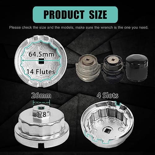 Tongze 64.5mm Oil Filter Wrench: Oil Filter Removal Tool Compatible with Toyota Camry RAV4 4Runner Tacoma Lexus 2005-2021, 14 Flutes 4 Slots for 2.0L-5.7L Engine - Image 2