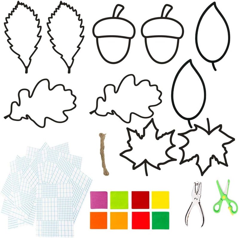 Exquiss EXQUISS 10 Pieces Fall Leaf Suncatcher Craft Tissue Paper Suncatchers Autumn Decorations DIY Window Art Autumn Sun Catchers for Kids Silhouette Window Decorations Classroom Activity Thanksgiving Art  - Image 2