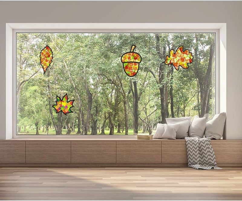 Exquiss EXQUISS 10 Pieces Fall Leaf Suncatcher Craft Tissue Paper Suncatchers Autumn Decorations DIY Window Art Autumn Sun Catchers for Kids Silhouette Window Decorations Classroom Activity Thanksgiving Art  - Image 5