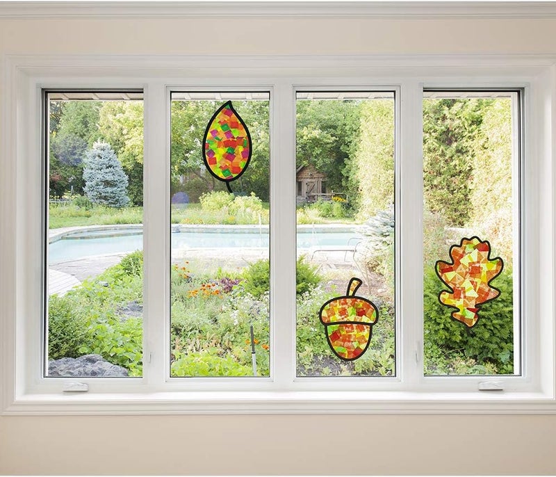 Exquiss EXQUISS 10 Pieces Fall Leaf Suncatcher Craft Tissue Paper Suncatchers Autumn Decorations DIY Window Art Autumn Sun Catchers for Kids Silhouette Window Decorations Classroom Activity Thanksgiving Art  - Image 4