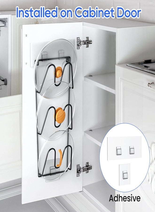 ORLESS 2 Pack Pot Lid Organizer Rack for Cabinet Door, Adhesive Pot Lid Holder Wall Mount, Rustproof Lid Cover for Pots and Pans, Lid Organizer for Kitchen - Image 2