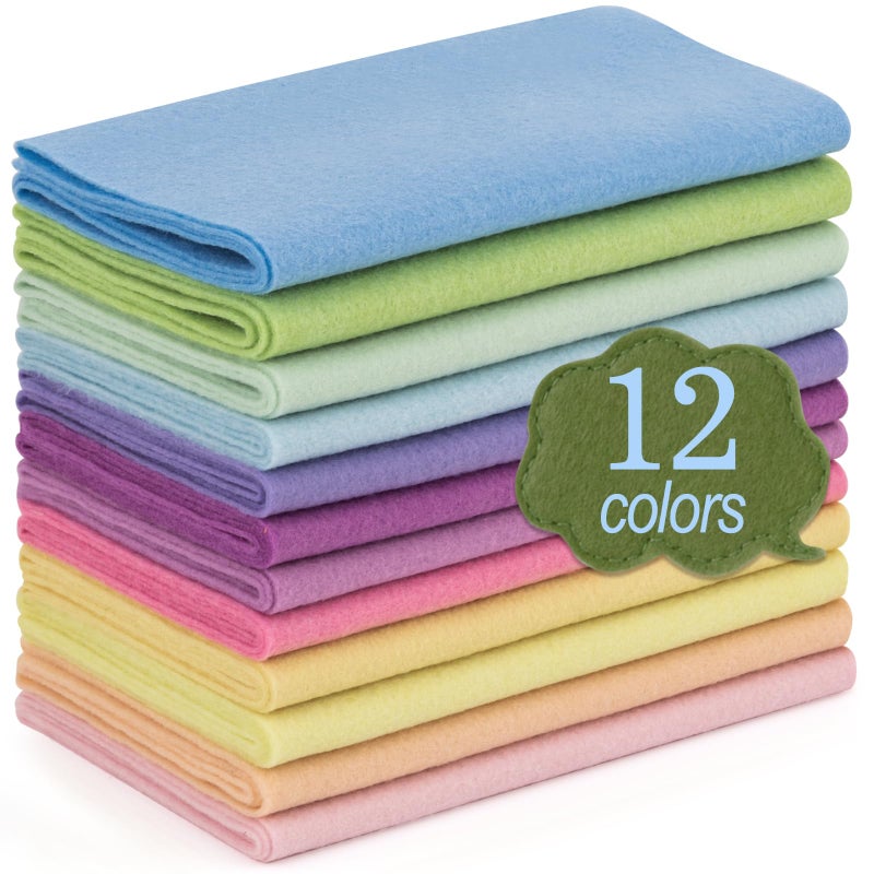 XSEINO 12 Rolls 8"x35" 1.4mm Thick Soft Felt Fabric Sheet 12 Assorted Macarone Series Colors Felt Pack for DIY Craft Sewing Squares Nonwoven Patchwork - Image 1