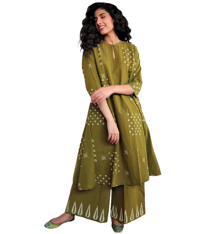 ANNI Designer Women's Rayon Viscose A-Line Printed Kurta with Palazzo (CHAURYA Mehandi_5XL_Mehandi_XXXXX-Large) - Image 1
