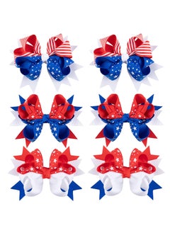 Whaline 4th of July Patriotic Hair Accessories  6 Pack Grosgrain Ribbon Hair Bows Barrettes and Pins in Red White and Blue for Women and Girls