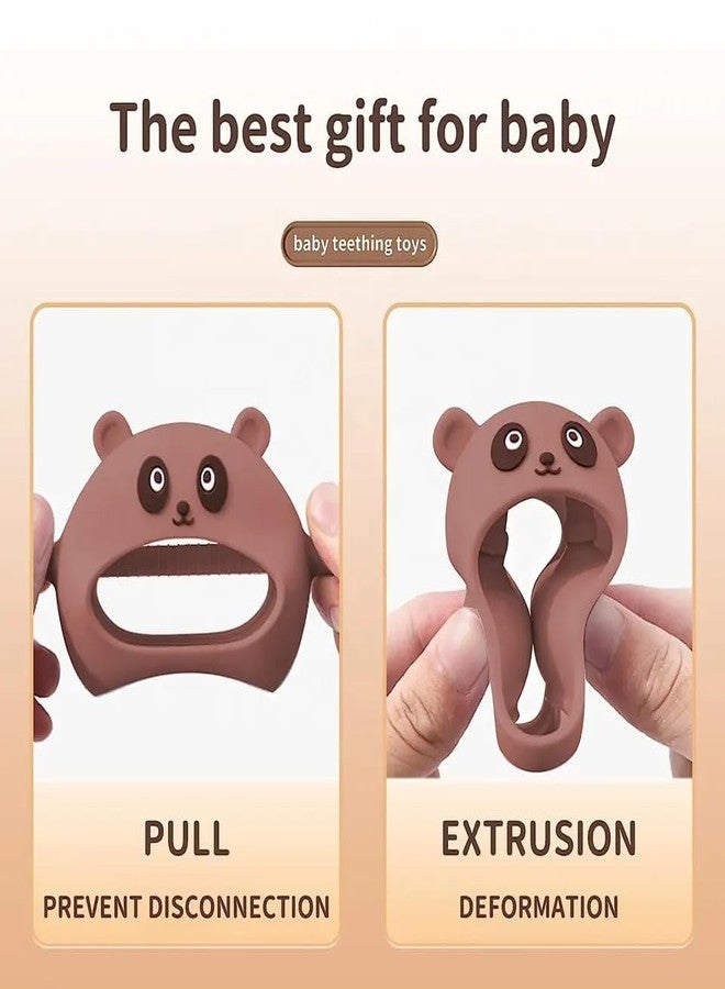 Rukan Teethers for 6 to 12 Months Silicone Wrist Hand Baby Teether 0-6 Months Chew Toys for Sucking Needs, Teething Mitten Hand Pacifier for Soothing Gum Pain Relief Panda (Brown) - Image 3