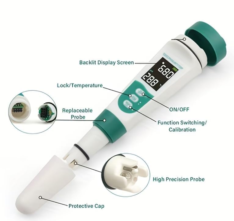 Meridian 5-in-1 Water Quality Meter for TDS, EC, pH, Salinity, and Temperature - Image 3