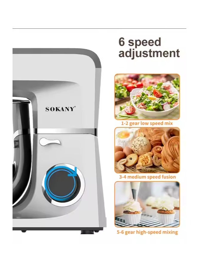 sokany SOKANY SK-269 Food Processor Kneading Machine 1700 W, Professional 11 L Dough Machine with Whisk, Dough Hook, Beater and Splash Guard, 6 Speeds with Stainless Steel Bowl Mixing Machine  - Image 3