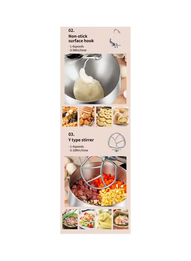 sokany SOKANY SK-269 Food Processor Kneading Machine 1700 W, Professional 11 L Dough Machine with Whisk, Dough Hook, Beater and Splash Guard, 6 Speeds with Stainless Steel Bowl Mixing Machine  - Image 5