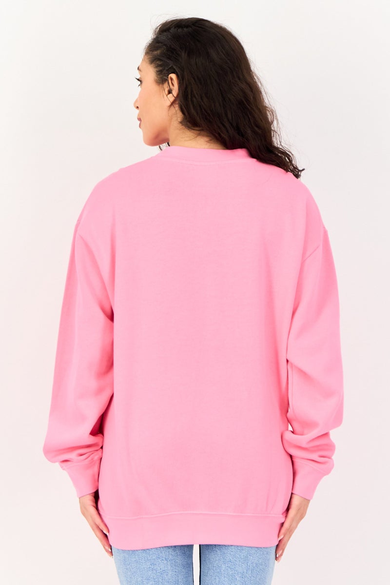 Misfit Women Crew Neck Graphic Print Long Sleeve Sweatshirt, Pink - Image 3
