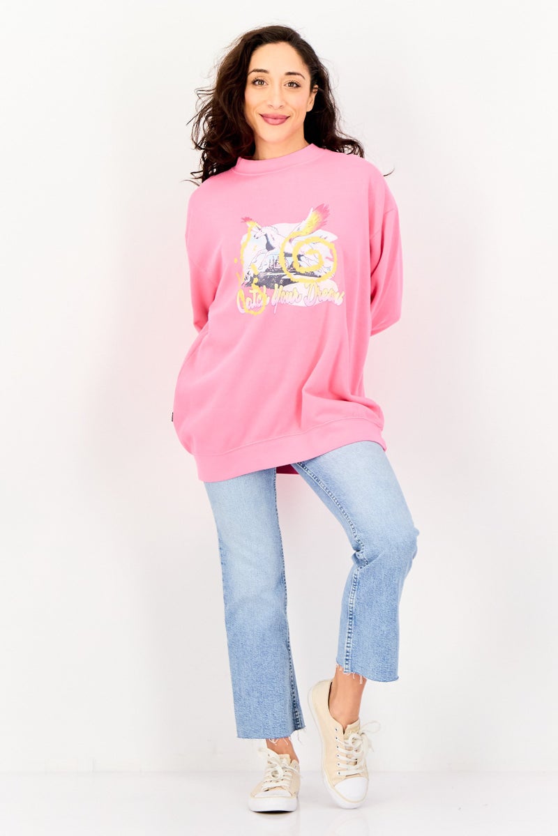 Misfit Women Crew Neck Graphic Print Long Sleeve Sweatshirt, Pink - Image 4