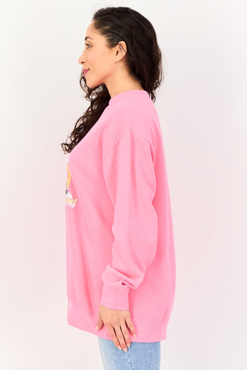 Misfit Women Crew Neck Graphic Print Long Sleeve Sweatshirt, Pink - Image 2