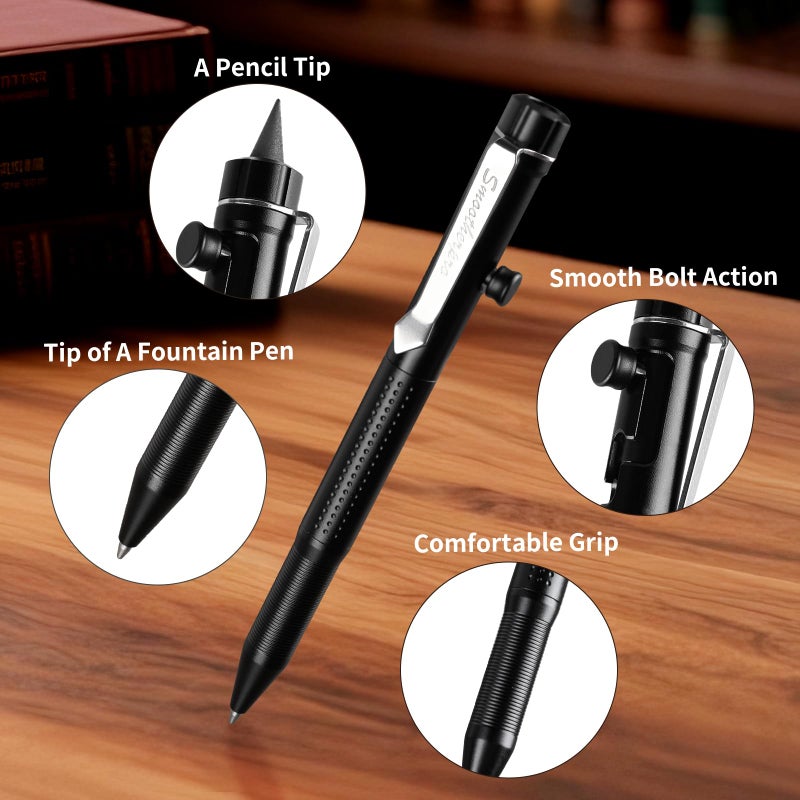 SMOOTHERPRO Bolt Action Pen, Ballpoint and Pencil in One with Graphite Alloy Tip, Retractable Twist Design, Compatible with Parker Refill, for Office Sketching Journaling Orange(APG04) - Image 3